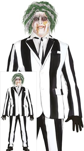 FIESTAS GUIRCA | Disfraz de Esqueleto Fantasma para Hombre (54-56/XL) - Chaqueta, Corbata y Pantalón - Ideal para Halloween, Carnaval y Fiestas de Disfraces de Terror - Adulto - Blanco y Negro