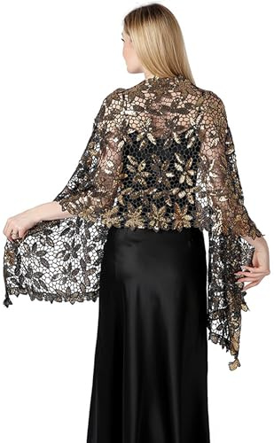 FAIRYGATE Shrugs for Women Shawl Wraps Sequin Deco Evening Cape Bridal Bolero Flapper Cover Up Ladies Scarf Scarves Lightweight for Spring Summer Shawls Wraps Shawl Shawls for Weddings UC1527