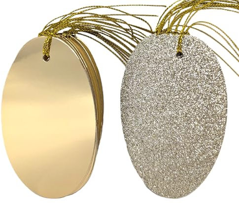 20 Luxury Gold Oval Gift Tags – Glitter & Foil Design | Premium Gift Labels for Christmas, Weddings & Birthdays | Eco-Friendly Recyclable Packaging | Pack of 20