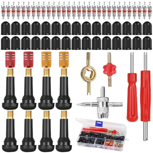 MirraSwit 77 Pcs Car Tyre Valve Removal Tool Set, Tyre Valve Repair Kit, Schrader Valve Removal Tool, Valve Cores, Tire Valve Caps for Bicycle Auto Car