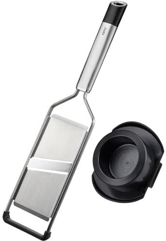 GEFU Gemüse- und Kartoffelhobel PRIMELINE mit Restehalter - Küchen-Hobel aus Edelstahl für perfekte Obst- & Gemüsescheiben und -streifen, Schnittstärke 3mm