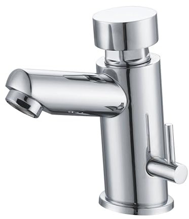 HOMSSY Grifo Temporizado para Lavabo, 2 Aguas (Agua Caliente y Fría), Diseño Cromado, Control Eficiente de Agua