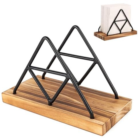 Napkin Holder, Standing Serviette Holder with Wooden Base Napkin Holders for Tables, Metal Napkin Rack Tables Decorative for Kitchen, Cafes, Restaurants, Weddings Parties (‎13.5 x 8X 17 cm)