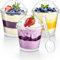 LJYING 50Pcs 200ml/7oz Dessert Cups & Bowls with Lids & Spoons - Reusable Hard Plastic Round Cheesecake Pots - Clear Serving Bowls for Pudding, Mousse, Trifles, Appetizers, Parties