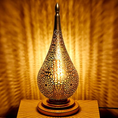 Baquler Moroccan Table Lamp Vintage Modern Decorations Desk Lights Metal Turkish Moroccan Bedside Vintage Nightstand Lamp for Bedroom & Living Room Home Decor
