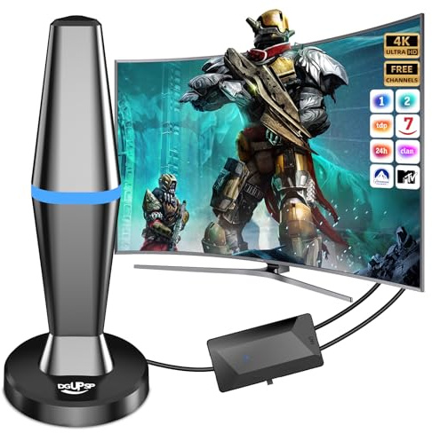 DGUPSP Antena TV Interior Potente 2025, 260+ Millas Receptor Digital 4K/1080P con Base Magnética, Antena TV Portatil,Capta Todos los Canales Locales, Cable Coaxial 3M - All TVs