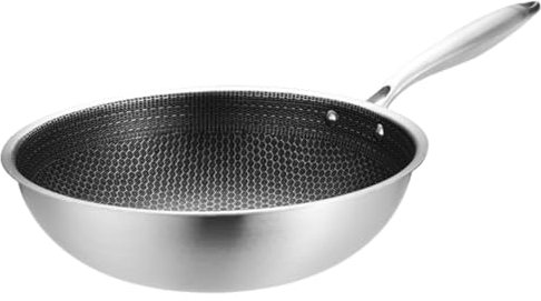 POPETPOP Padella Wok Acciaio Inossidabile Antiaderente Con Manico Ergonomico Isolante Per Tutti i Piani Cottura Resistente e Facile Da Pulire Per Verdure e Uova