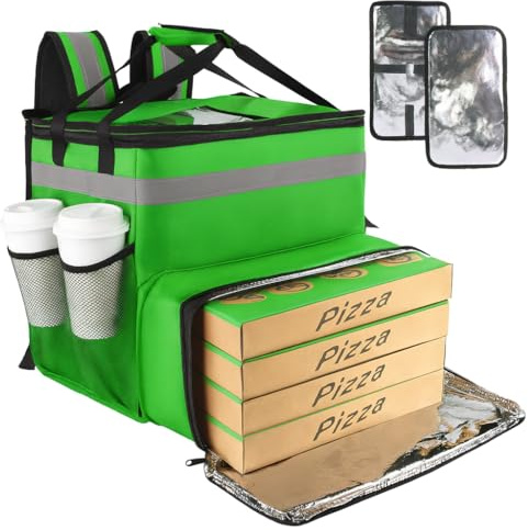 Food Delivery Backpack,Large Insulated Backpack for Doordash/Uber Eeats, Expandable Cooler Bags for Bike/Motorcycle with Reflective Strip/Cup Holders,Reusable Pizza Food Delivery Bag with Hand Straps