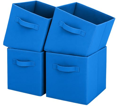 Contenitore, cubo portaoggetti pieghevole in tessuto con manici per la casa, la cameretta dei bambini, l'armadio e l'organizzazione dei giocattoli, confezione da 4, 26,7 x 26,7 x 27,9 cm, blu azzurro