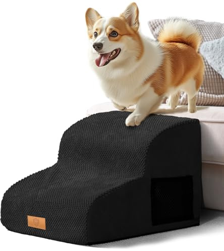 Masthome Dog Steps for Sofa, 2-Step Waterproof Dog Stairs for Small Dogs & Cats, Non-Slip High Density Foam Pet Ramp with Washable Cover, Dog Steps for Bed, 40 x 40 x 30cm, Black