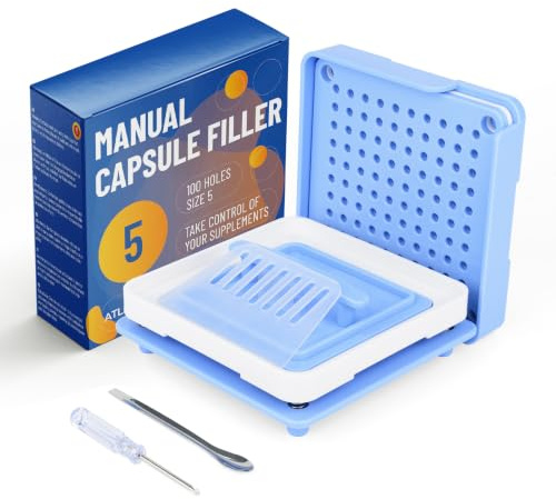 Kapselfyllare 5 med detaljerade instruktioner, 100 hål, för användning med tomt gelatin eller vegetarisk storlek 5 kapslar – kapselfyllningsmaskin 5