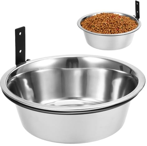 Stainless Bowl Elevated Food Mounted Steel Water Wall and Pet Dog | Easy to Clean, Bite Resistant Smooth Surface, Silver Finish, Contemporary Simple Design for Feeding