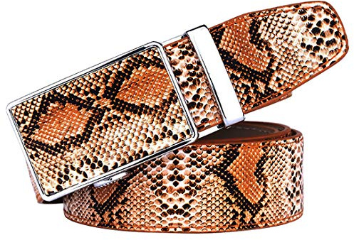 AWX Cintura uomo vero pitone Cintura vera pelle da 40~47 pollici marrone con motivo a serpente a cricchetto Cintura automatica per jeans Scatola regalo (marrone,120 cm)