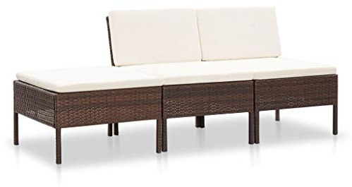 Festnight 3-TLG. Garten-Lounge-Set mit Auflagen Lounge Sofa Sitzgarnitur Gartenset Gartensofa Mittelsofa Fu?hocker Poly Rattan Braun Sitzgruppe Garten Garnitur