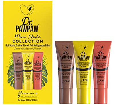 Dr.PAWPAW Mini Nude Lip Balm Gift Collection | Rich Mocha, Original and Peach Pink Tinted Multipurpose Balm 10ml | 3 x 10ml Balms | Natural, Vegan and Cruelty Free Lip Balm Gift Set