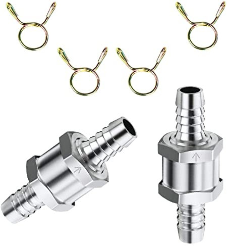 2 Stück 6 mm Aluminium Ventil Rückschlagventil, Aluminium Kraftstoff Rückschlagventil, mit 8 mm Federklammer, für Auto Vergaser Niederdrucksystem, Prüfung Rückschlagkraftstoffleitung