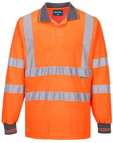 Portwest Unisex Hi-Vis Safety Workwear Long Sleeved Polo 5XL Orange