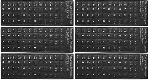 PATIKIL Portuguese Keyboard Stickers, 6 Pack Universal Keyboard Replacement Cover Frosted for Notebook Desktop Computer, Black Background White Lettering