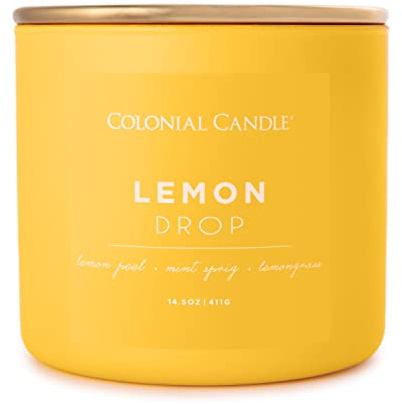 Colonial Candle Lemon Drop Scented Jar Candle, Pop of Color Collection, 3 Wick, 14.5 oz - Up to 60 Hours Burn
