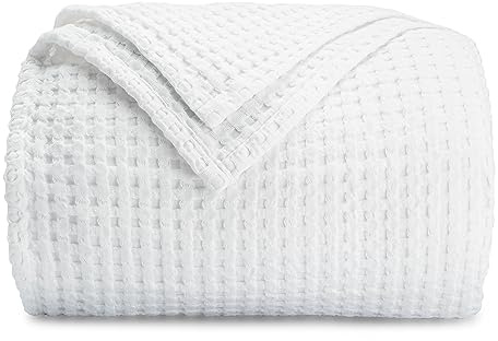 Comfy Cubs Waffle Blanket Twin, 229 cm x 168 cm - Lightweight & Breathable, 100% Cotton Blanket - Soft Waffle Weave for All Seasons - Luxurious & Cozy Layer for Couch, Sofa, or Bed - White