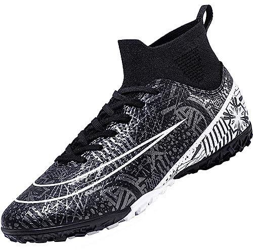 VTASQ Fußballschuhe Herren High Top Professionelle Fussballschuhe Outdoor Trainingsschuhe Jugendliche Athletics Sport Fußballspiel Training Sportschuhe Schwarz 43 EU