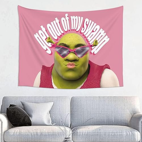 Gentcreate Lustiger Shrek rosa Wandteppich Get Out Of My Swamp Meme Tapisserie Wandbehang Wohnheim Hintergrund Heimdekoration für Schlafzimmer Wohnzimmer (101,6 x 76,2 cm)