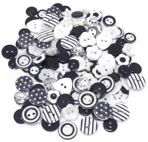 Special-Touches Lot de 150 boutons en bois, acrylique et résine pour création de cartes – 15 couleurs au choix (noir/blanc)