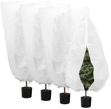 Gudotra – Juego de 4 velas para invierno, planta exterior, 100 x 120 cm, funda protectora para plantas con cordón de sujeción y cierre de cremallera, funda para invierno, planta reutilizable contra el