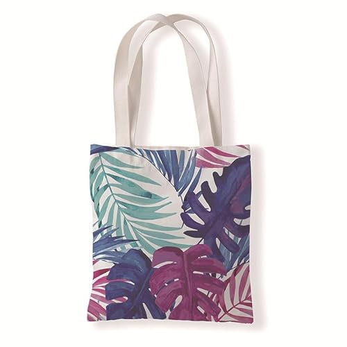 Tote Bag Hojas De Palma Moradas Bolsa de Tela Algodón y Cáñamo Bolsas de Tela para Pintar Gran Capacidad Bolsa Tela Plegable Bolso Tela Duradero Totebag Reutilizable Bolsos de Tela 30x40cm/3 Pcs