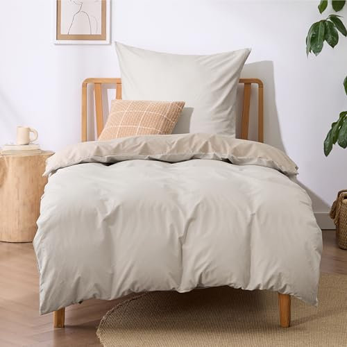 BEDSURE Juego de ropa de cama 135x200 2 piezas Beige - Juego de ropa de cama de algodón 135 x 200 cm, ropa de cama reversible de 2 piezas con funda de almohada de 80x80 cm, Oeko-TEX Juego de edredón