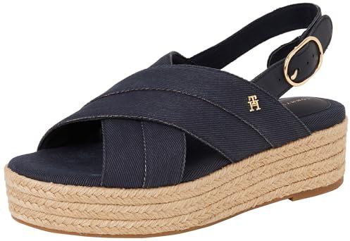Tommy Hilfiger Damen Wedge Espadrilles Denim Platform Sandal mit Plateau, Blau (Space Blue), 39