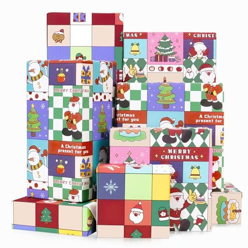 Larcenciel Weihnachten Geschenkpapier, 6 Blatt Weihnachtspapier Geschenkpapier mit Weihnachtsbaum Weihnachtsmann Muster, Bunt Weihnachtsgeschenkpapier Geschenkverpackung für Neujahr Party, 50x70CM