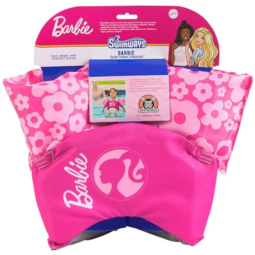 SwimWays Barbie Swim Trainer, US Coast Guard Approved Life Vest, Kids Swim Vest and Swimming Aid, Arm Floaties & Life Jackets for Kids 33-55 lbs