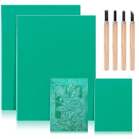 NCZCDZSW 4 Stück Weichgummi Linoldruck Platte zum Gravieren Linoleum Platte A4/A6 Linoldruck Set mit Linoleum-Schnitzwerkzeuge Linolschnitt Set Stempelgummi für Gummi Stempel Bastel und Druckprojekte