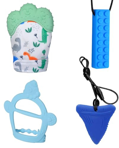 MLPKOI 4 Pezzi Collane da masticare per bambini sensoriali, Collana Masticare il Pastello Sensoriale, Giocattolo Masticabile per Ragazzi e Ragazze Bambini con Autismo, Dentizione Neonati Giocattol