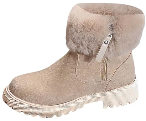 Generisch 2026 Botines Mujer Mujer Moda de Invierno Color sólido Cremallera Lateral Botines Temperamento Botas cómodas con pantorrilla media, beige, 43 EU