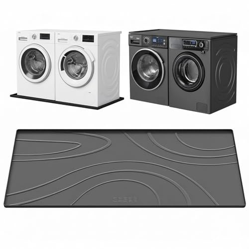 Washing Machine Drain Pan Silicone mat – 30x33 Inch Non-Slip Waterproof Washer Drip Tray, Anti-Vibration Soft Mat for Under Dryer or Washer, Floor Leak Protector for Laundry Room (Gray, 53.5*26.8)