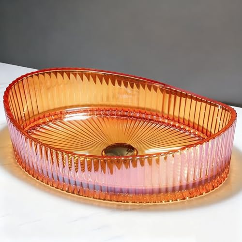 ZYCDP Lavabo Baño Cristal Lavabo Sobre Encimera Ovalado de Vidrio 510 X 350 X 150 mm Color Naranja