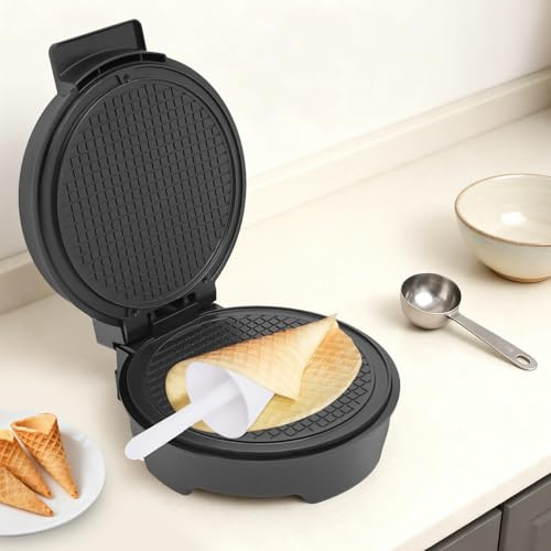 Gaufrier à glace 1200 W - Machine à gaufres avec contrôle de la température et revêtement antiadhésif rond