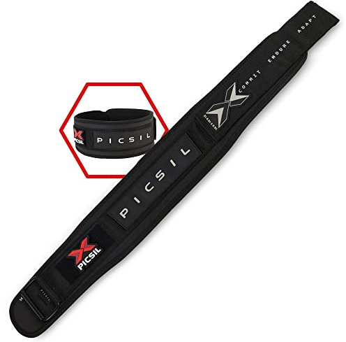 PICSIL - Ceinture Powerlifting en Cuir Synthétique, Support Lombaire pour Squat, Développé Couché et Deadlift, Réglable avec Velcro (Noir, L)