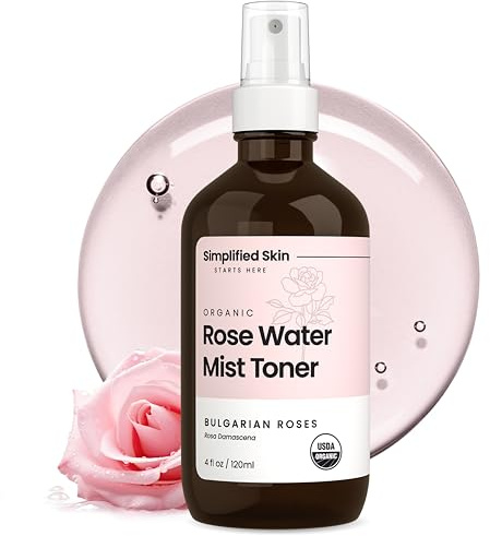 Rose Water Spray for Face & Hair – Pure USDA Organic Rosewater Toner – Refreshing Mist for Skin Care, Makeup & Locs – Natural Rose Scent, 4 Oz