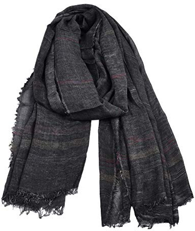 Kangqifen Unisex Striped Soft Scarf Cotton Linen Lightweight Large Scarves 75 x 35 inches Black