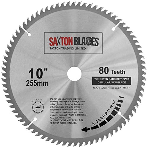 Saxton TCT - Hoja de sierra ingletadora circular para madera, 255 mm x 80 T x 25,4 mm, orificio para sierras Evolution Rage