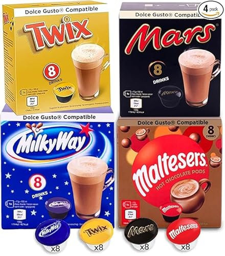 Boissons au Chocolat - Dolce Gusto Compatible - 32 Capsules - Mars, Milkyway, Maltesers (8 chaque)