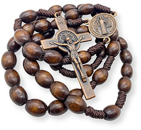 Nazareth Store corde chapelet catholique avec placage croisé bronze, grande, bronze, zinc, corde, pas de pierre précieuse