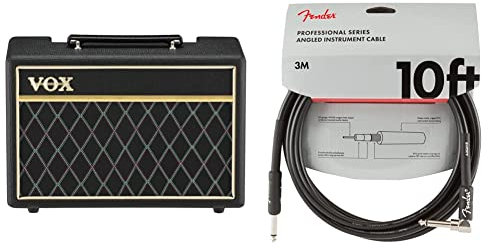Vox - PB10 Pathfinder 10B - 10W Bass Guitar Practice Amplifier Combo - Black & Fender 990820025 Professional Series Instrument Cable - 10 ft - STR/ANG - black, 3 metre