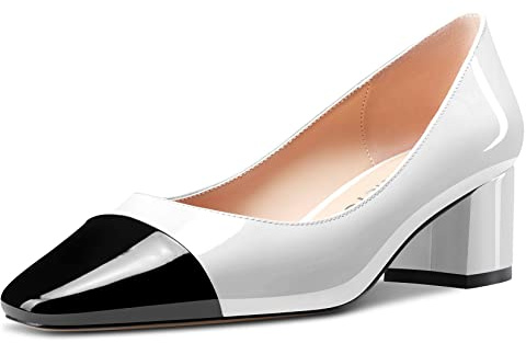 Castamere Femmes Mi Bloc Chunky Talon Heel Carré Bout Slip-on Escarpins Bureau Décontracté 5 CM Heels Blanc 36 EU
