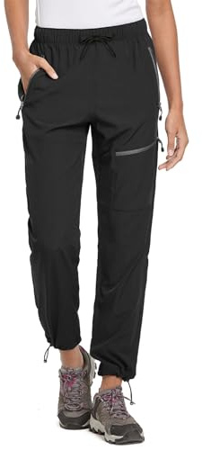 baleaf Pantalones para Mujer Senderismo y Aire Libre Estilo Capri, Impermeables de Secado rápido con protección UV FPS 50 Negro-Petite XXL