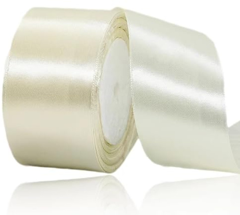 Beige satinband 50 mm bredt - 23 m långt - I krämfärg - För hantverk, kransar, bröllopsdekoration, jul, bågar för blombuketter, födelsedagar och presentförpackning