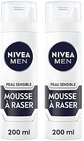 NIVEA MEN Peau Sensible Mousse à Raser (200 ml), crème de rasage enrichie en camomille et en hamamélis, soin rasage 0% alcool pour homme (Lot de 2)
